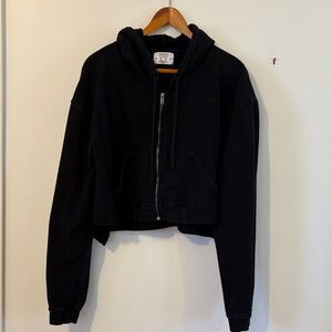 Hudson Authentic Women's Black Cropped Zip Hoodie
